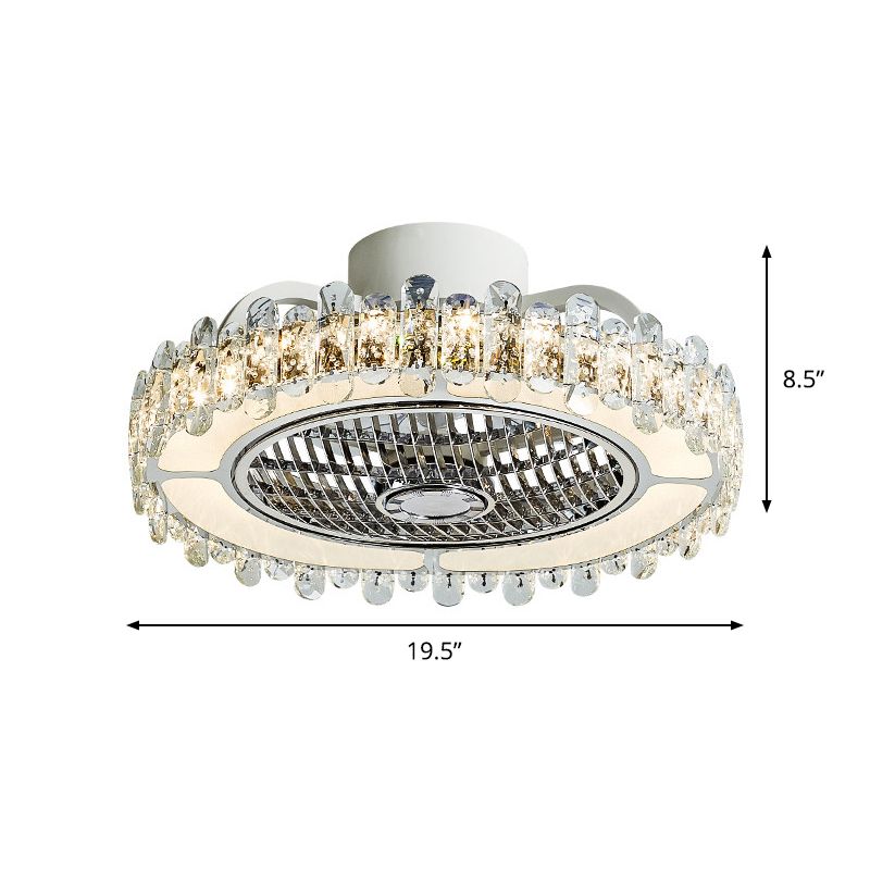 19.5 "Wijd ronde hangerse ventilatorlamp Modernisme Modernisme gefacetteerde kristallen LED -slaapkamer spoeling in het wit