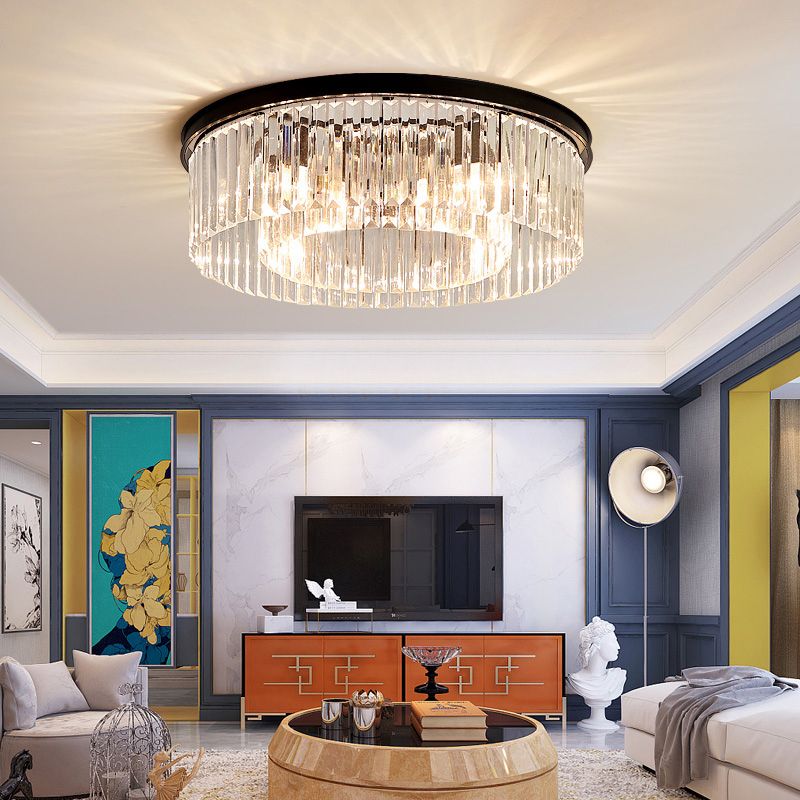 Modern Flush Mount Lamp Round Ceiling Lighting with Crystal for Living Room