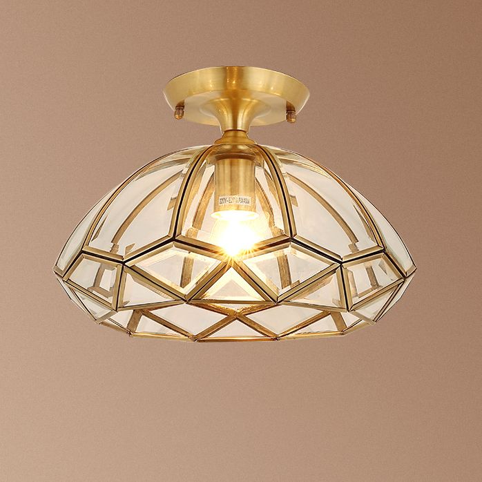 1 Light Bowl Shade Semi Flush Mount Lighting Colonial Style Glass Ceiling Light for Hallway