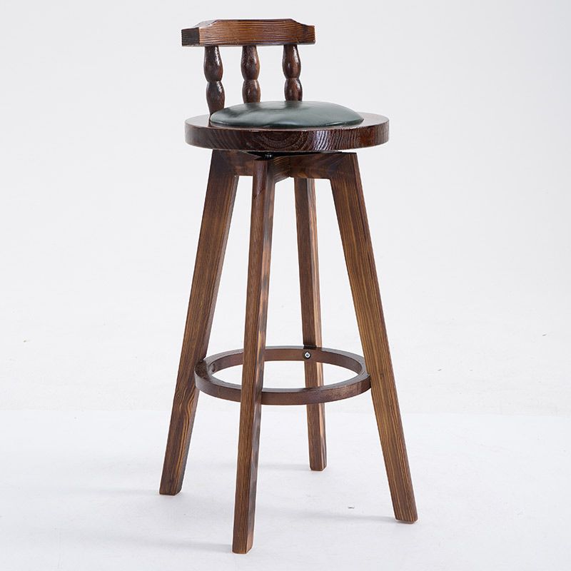 Upholstered Distressed Wood Counter Stools Low Back Bar Stools with Round Seat