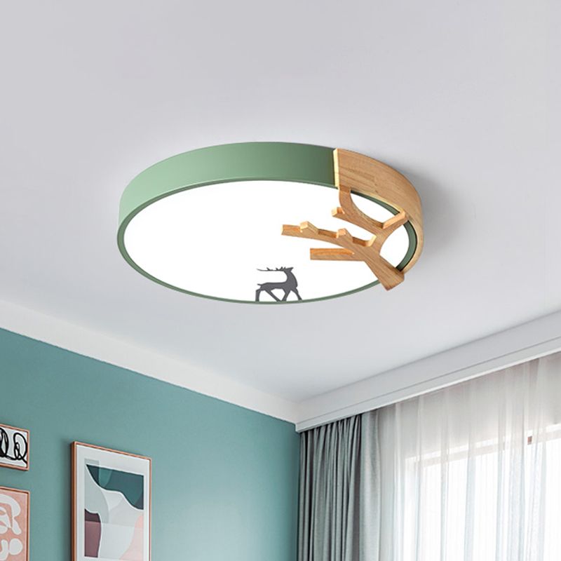Illuminazione da incasso a tamburo in acrilico Lampada da soffitto contemporanea a LED verde/bianco/grigio con decorazione di cervi