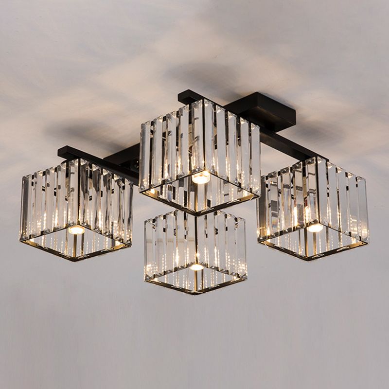 Artistic Square Flush Light Tri-Prism Crystal Living Room Flush Ceiling Light Fixture