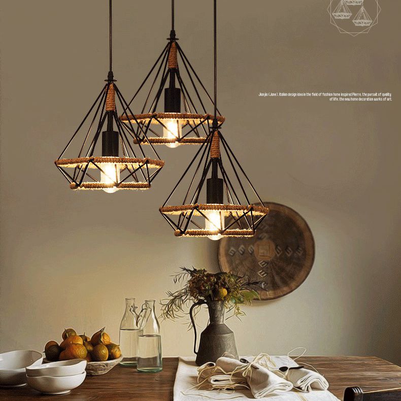 Retro industriële stijl diamant touw kroonluchter smeedijzeren eetkamer