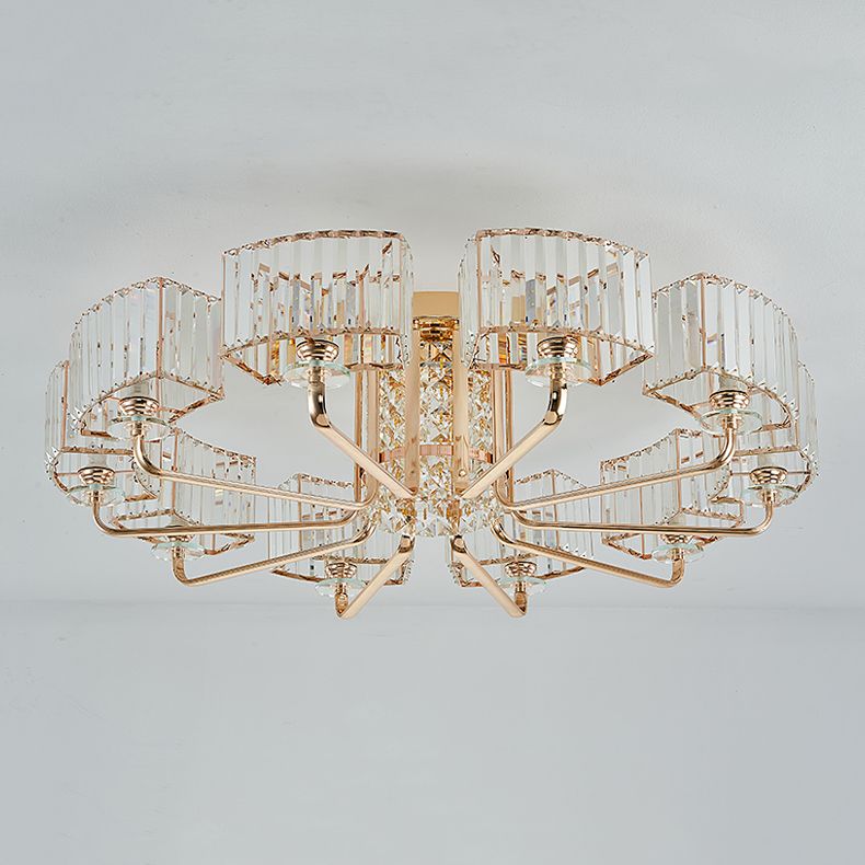 Moderne Metall-Halbblüte-Lampen-Golddecke mit Rechteckkristallschatten mehrköpfiger Kopf