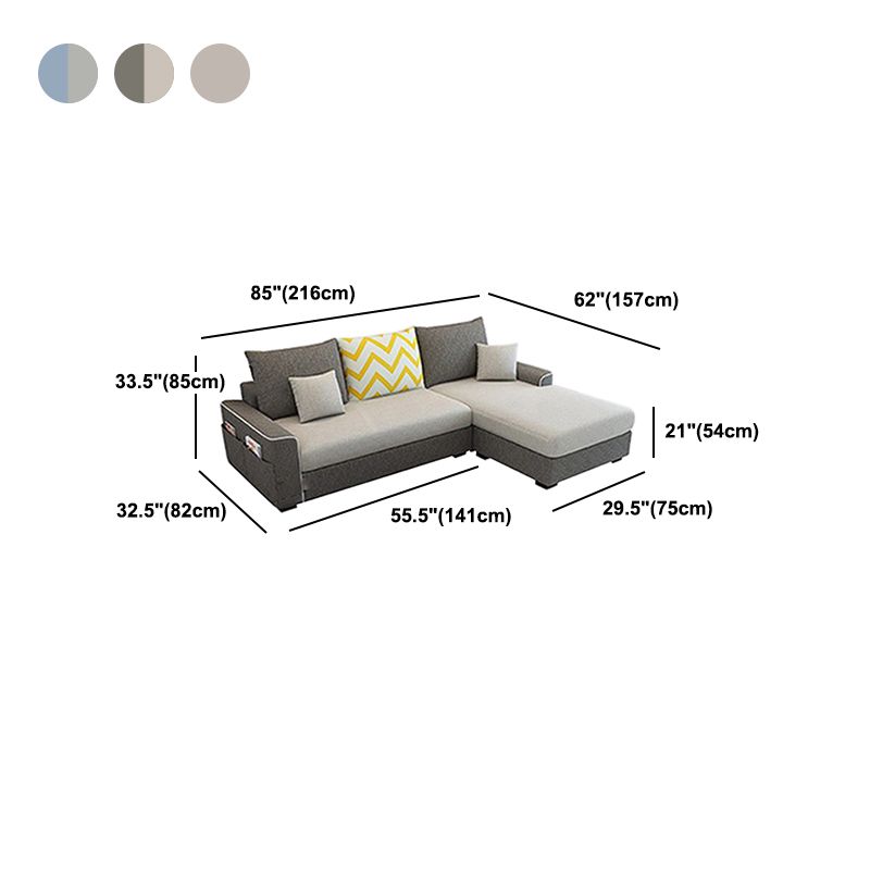 L-Shape Sofa Cushion Back Linen Blend Square Arm Sectional with Storage and Slipcovered