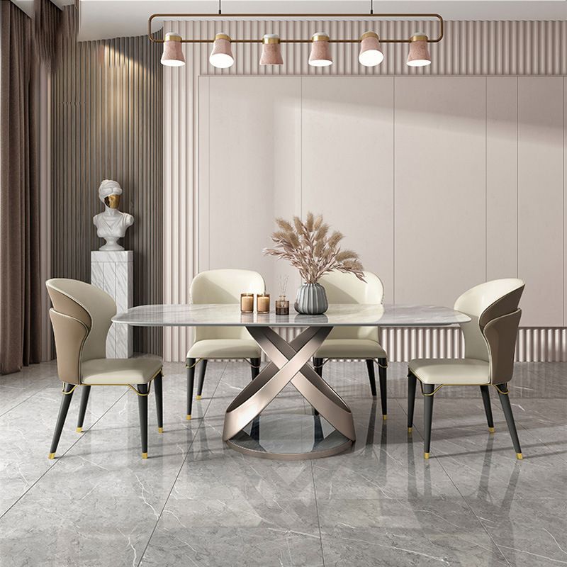 Glossy Gray Dinette Table with Metal Base Traditional Luxury Dining Table for Home
