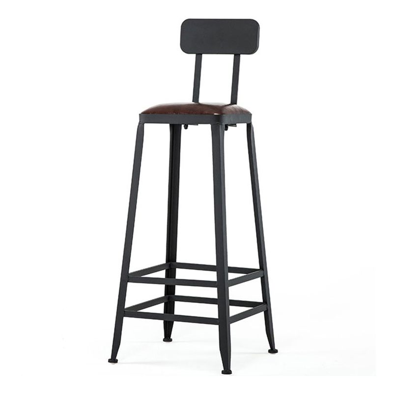Industrial Armless Backrest Counter Stool Iron Cafe Bar Stool with Leather Cushion
