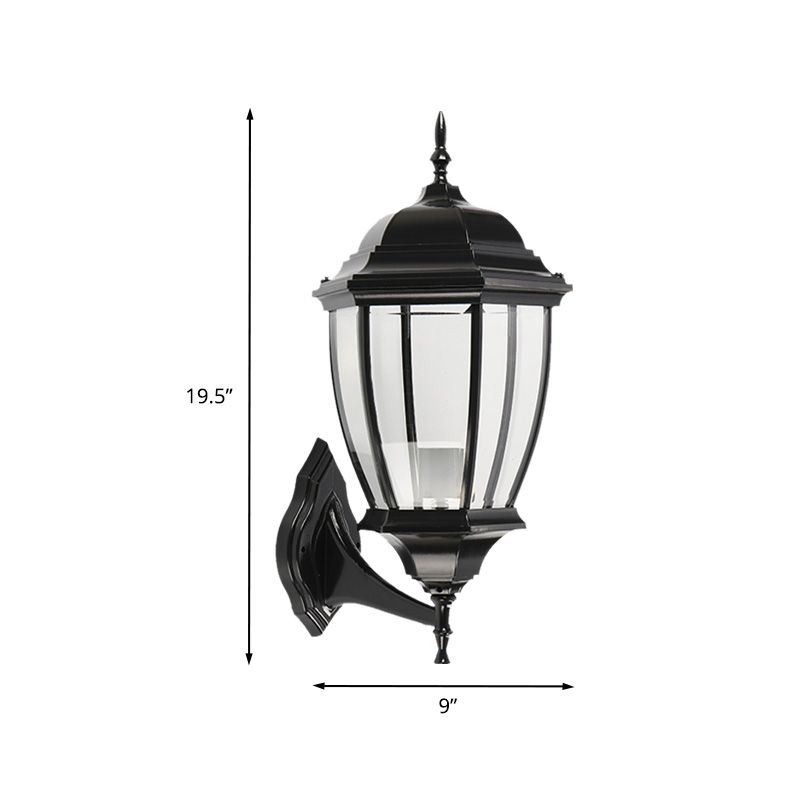 Clear Glass Urn Shape Wall Lighting Ideas Country 1 Bulb Courtyard Sconce Lamp Fixture in Black