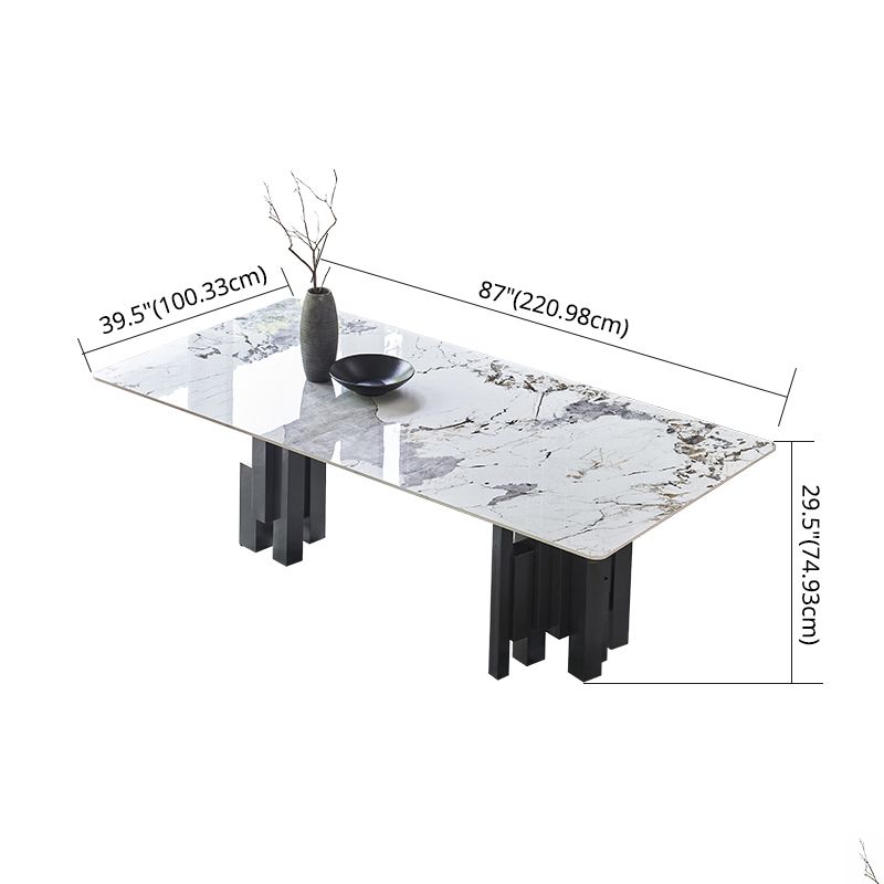 Modern Style Sintered Stone Dining Set with Grey Rectangle Shape Table and Double Pedestal Base
