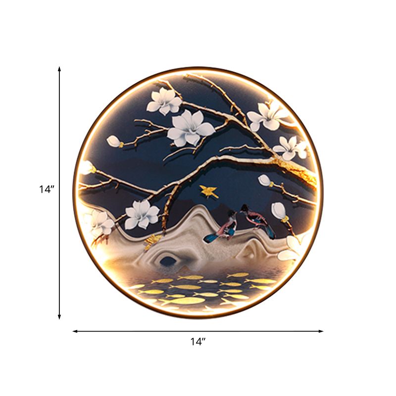 Flor asiática/tela de pájaro iluminación mural de la pared LED Lights en negro para sala de estar