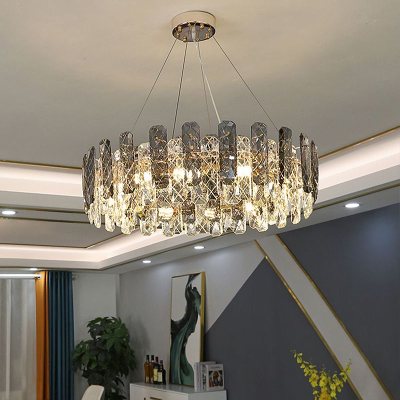 Wheel Shape Pendant Chandeliers Contemporary Style Crystal Chandelier Lights in Grey