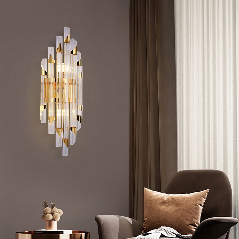 Geometric Shape Crystal Wall Mount Light Modern Style 2-Lights Wall Light Sconce in Gold
