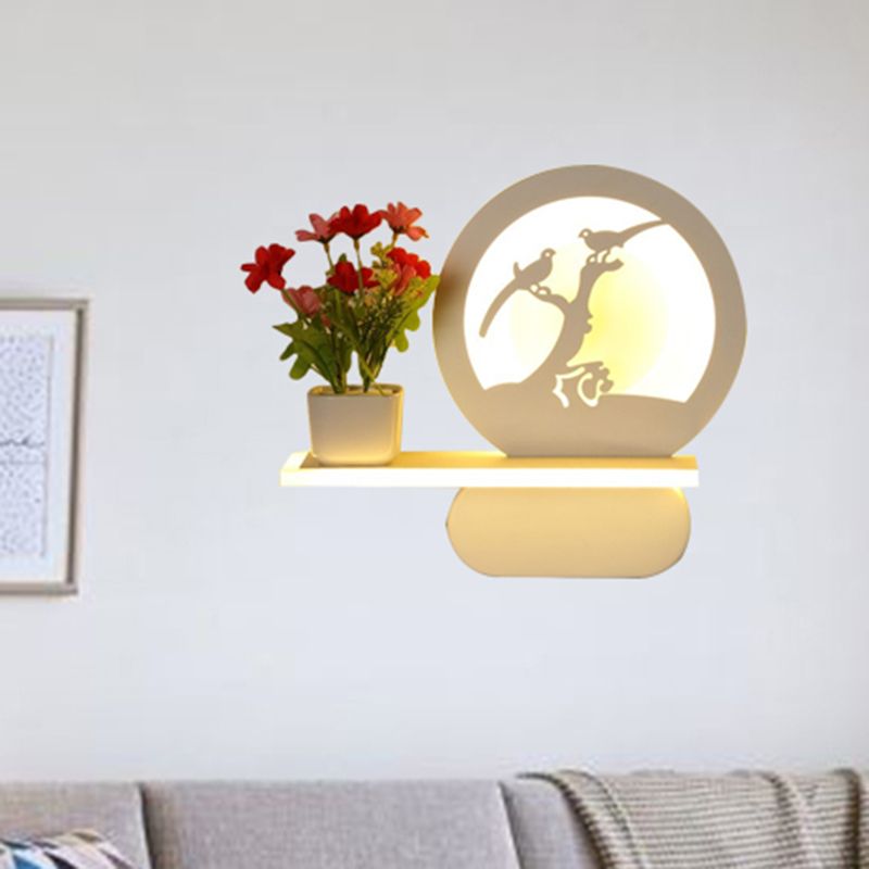 Study Room Big O Wall Lamp with Shelf Acrylic Romantic White Finish Sconce Light