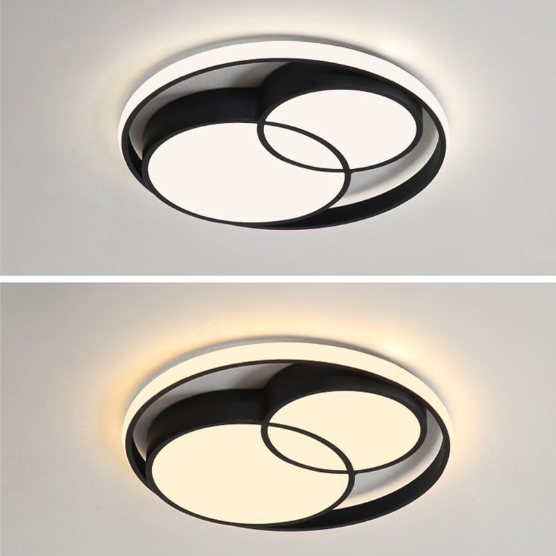 Black Interlocking Circles Design LED Ceiling Light Simplicity Modern Aluminum Lighting Fixture with Acrylic Shade