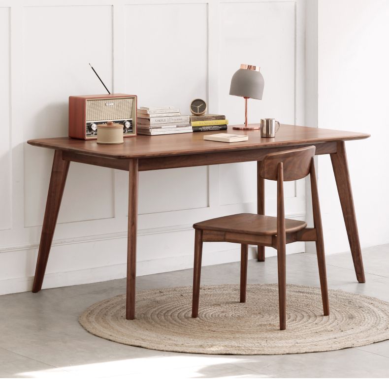 Modern Brown Rectangular Walnut Top Dining Table with 4 Solid Wood Legs