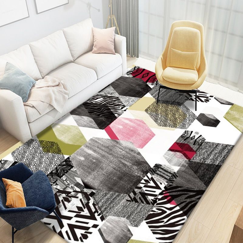 Modern Area Rug Abstract Pattern Polyester Rug Stain Resistant Carpet for Living Room