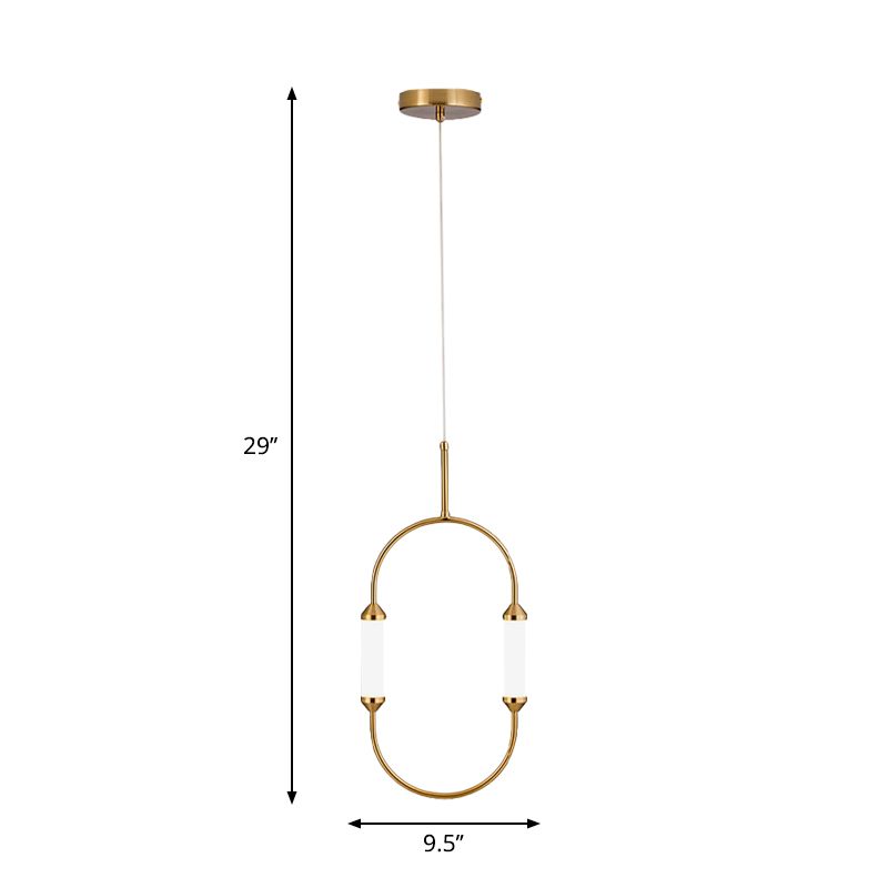 Oblong Metal Hanging Lighting Simplicity LED Gold Pendant Light Fixture with Tube Acrylic Shade