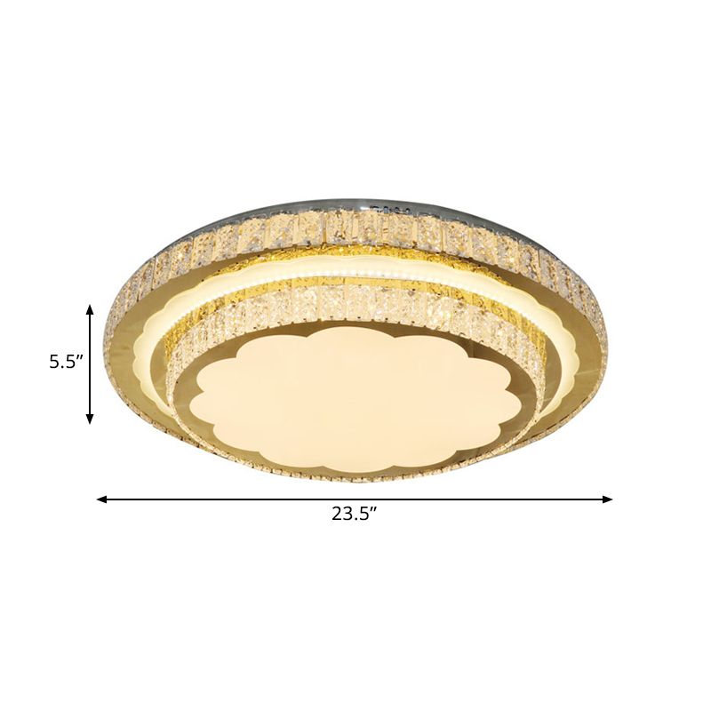LED Flush Mount Lamp Modern Circular Clear Rectangular-Cut Crystals Ceiling Fixture in Stainless-Steel
