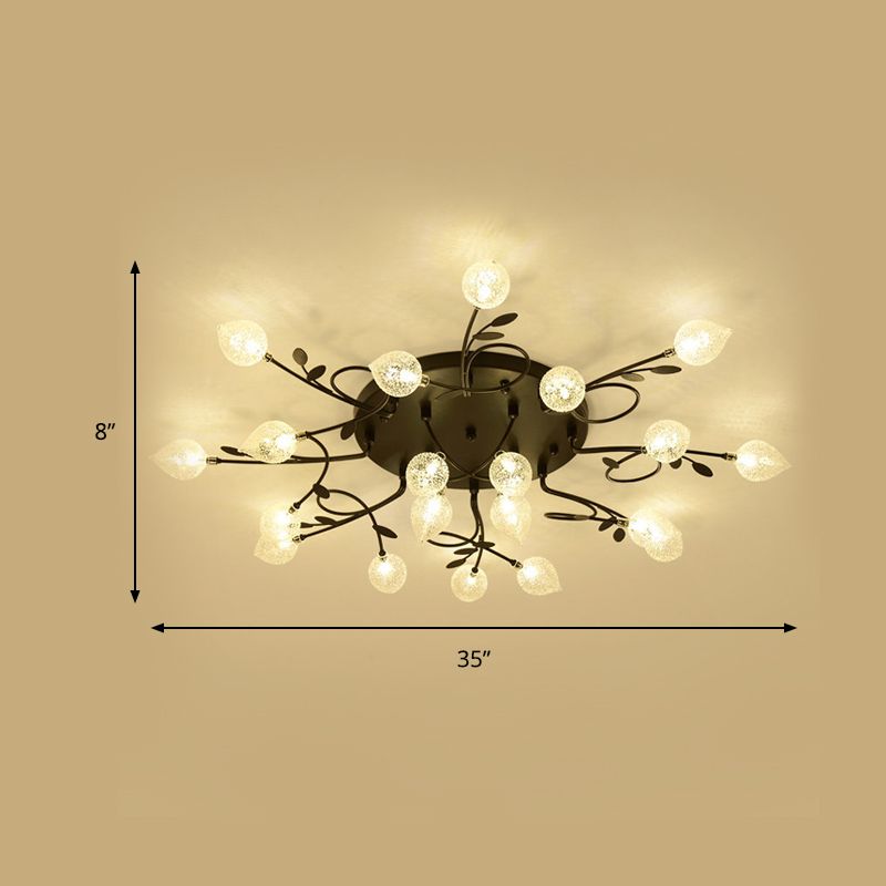 Branch Bubbled Glass Ceiling Lighting Contemporary 8/12/16/20 Lights Black/Gold Flush Mount Ceiling Fixture with Metal Arm