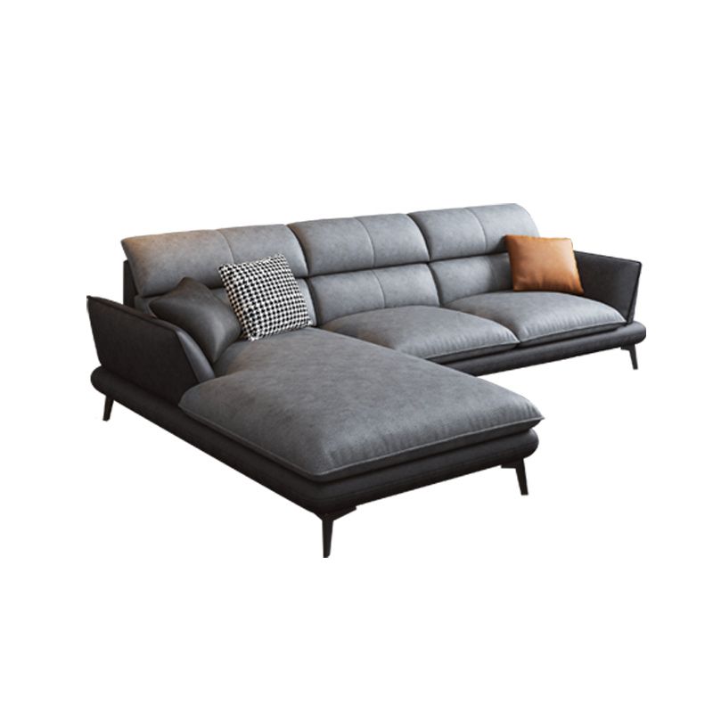 Flared Arm Sofa & Chaise Modern Faux Leather Sofa in Dark Grey