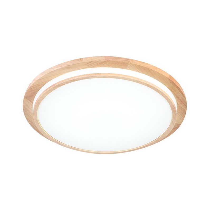 Natural Wood Round Ceiling Mount Lamp Simplicity LED Beige Flush Light in Warm/White Light, 15"/18"/23" Dia