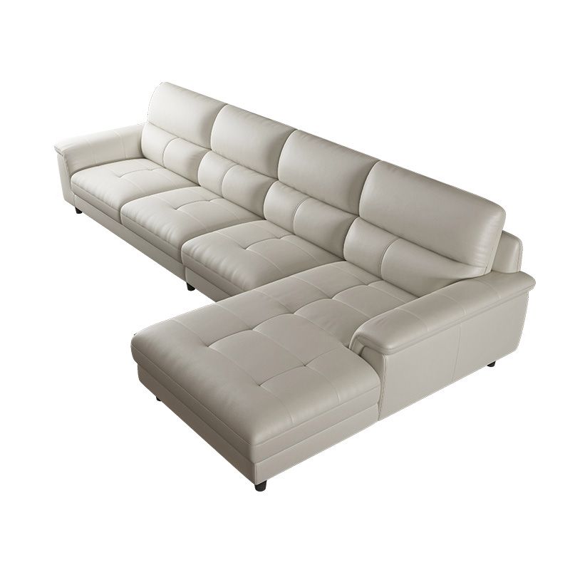 Modern Cream High Back Sofa and Chaise Pillow Top Arm Leather Sectional