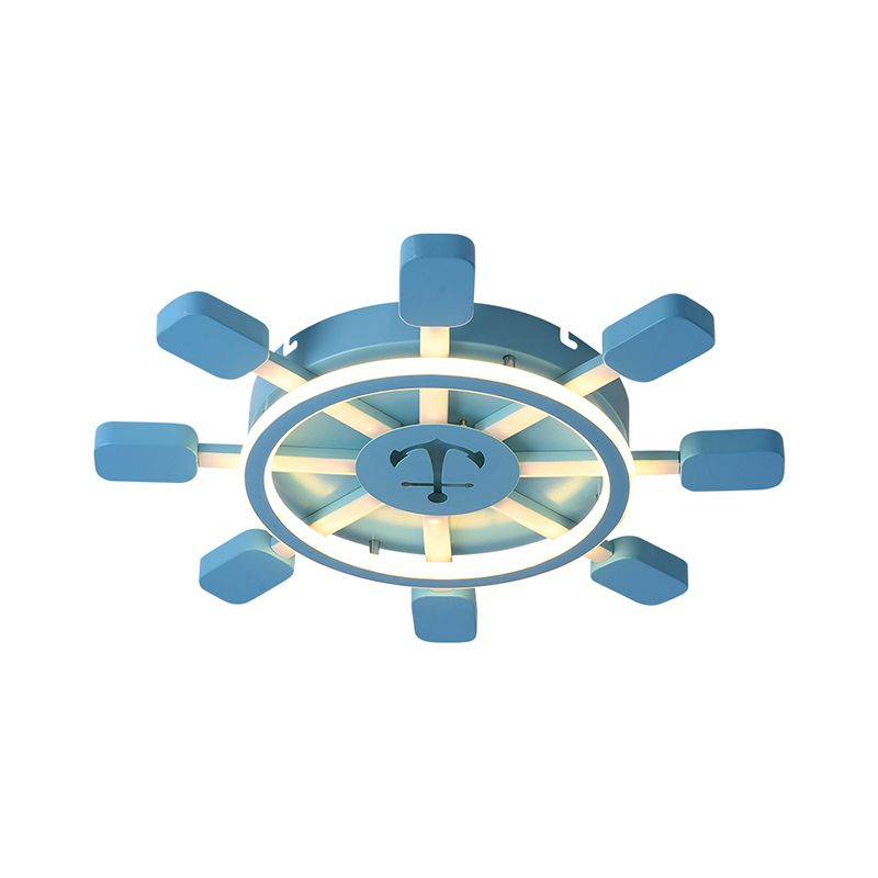 19.5"/23.5" Wide Rudder LED Flushmount Light Kids Acrylic Blue/White Ceiling Mounted Fixture, Warm/White Light