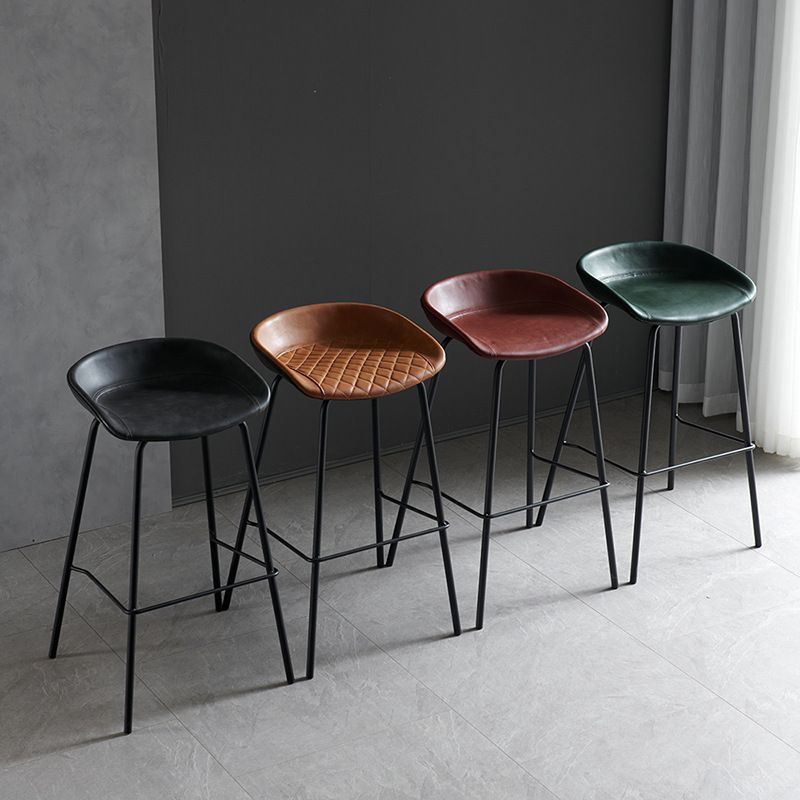 Contemporary Metal Barstool Leather Fabric Counter Stool with 4 Legs