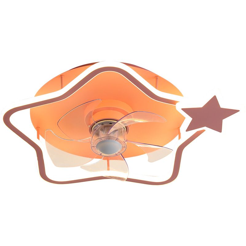 Iluminación de ventilador de aluminio en forma de bucle dibujos animados de techo montado en el techo montado en el rubor rosa con control remoto