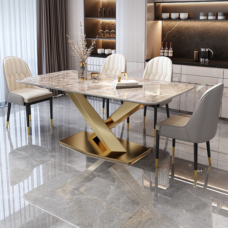 Modern Gray Kitchen Dining Set Sintered Stone Rectangle Shape Dining Set with Pedestal