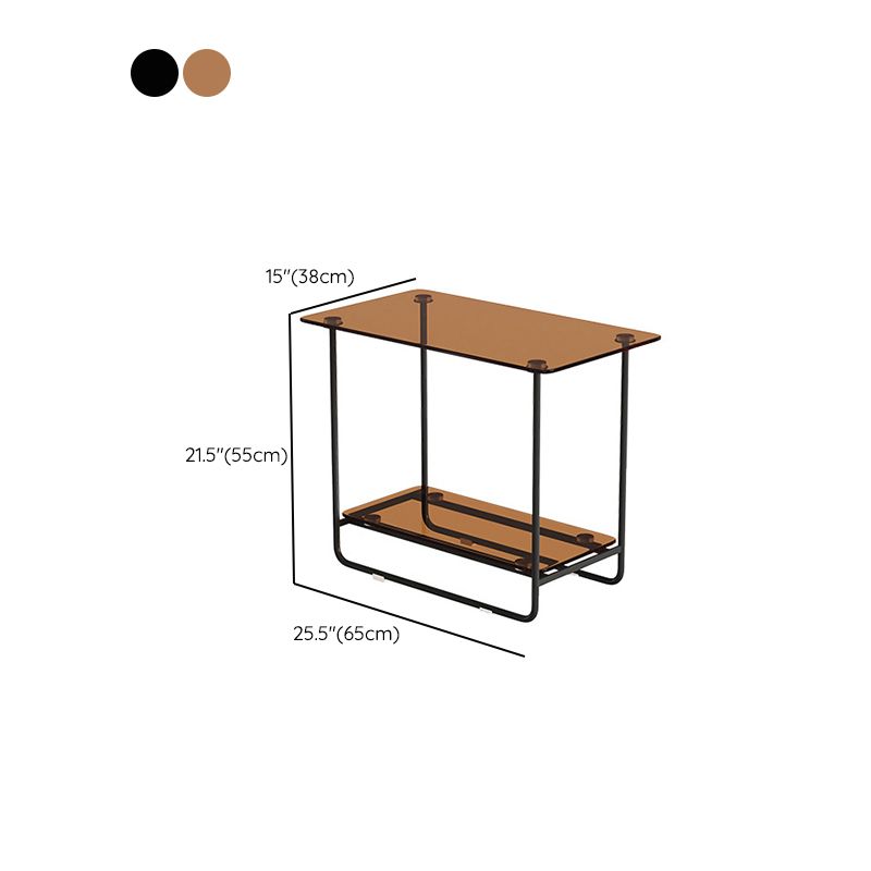 Rectangle Glass Top Side Table 21.65" Tall Metal Sled Base End Table with Shelf