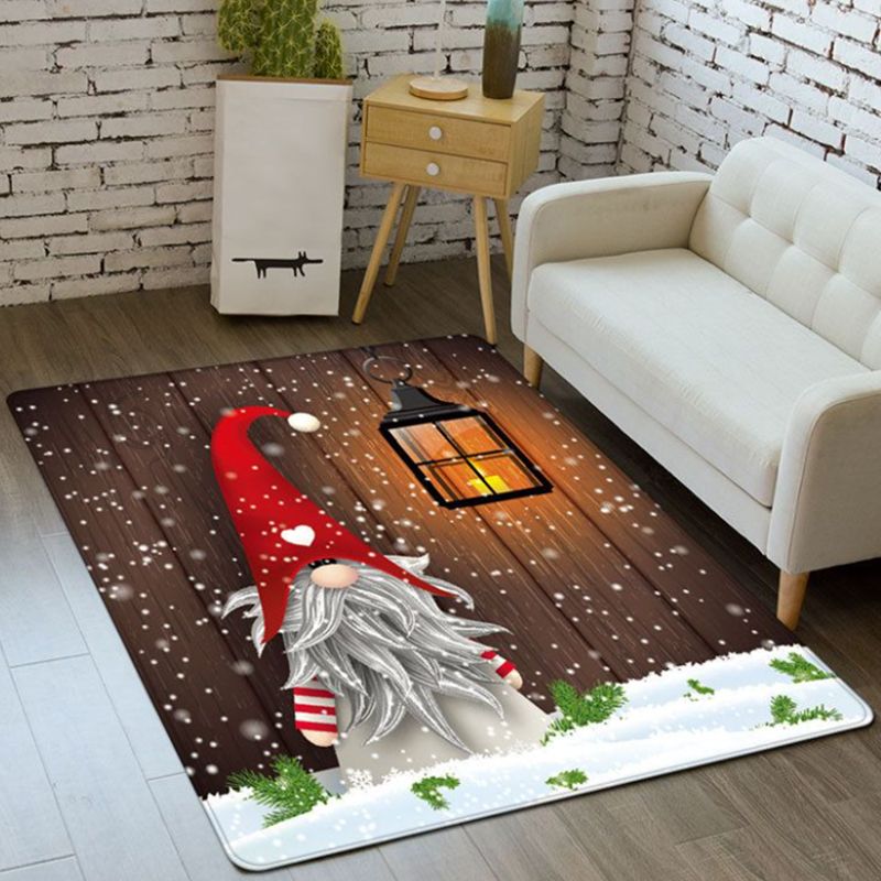 Dark Red Simplicity Rug Polyester Father Christmas Rug Washable Rug for Living Room