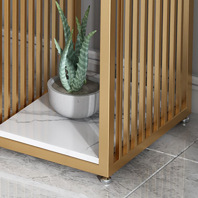 Gold Base Pub Table Faux Marble and White Bar Table with 2 Shelves