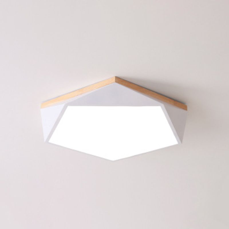 Geometric Bedroom Ceiling Mounted Light Acrylic Macaron LED Flush Mount Lighting with Wood Decoration