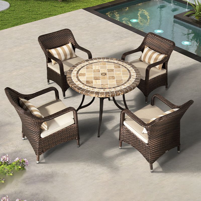 Tropical Rattan Patio Dining Armchair with Arm Brown Dining Armchair