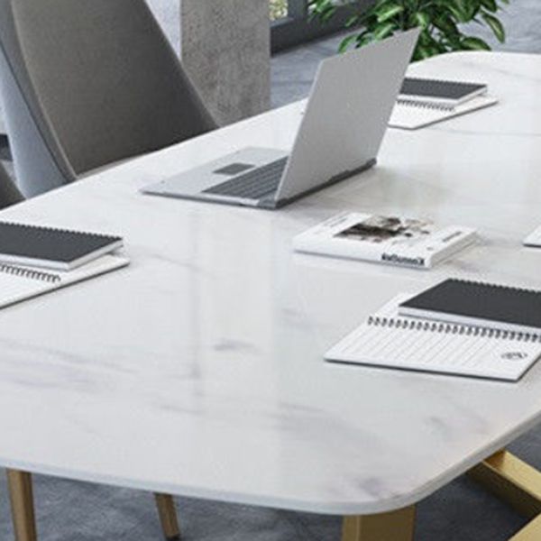 Rectangle Trestle Dining Table Glam Faux Marble Table for Dining Room Kitchen