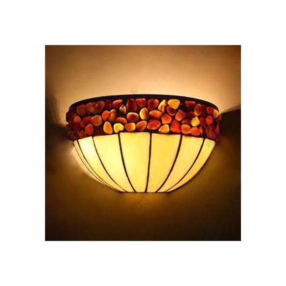 2 Lights Bowl Wall Mount Light Loft Retro Stained Glass Wall Sconce Lighting for Corridor