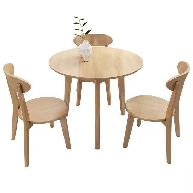 Oak Round Dining Table 4 Legs Dining Table in Natural and Walnut