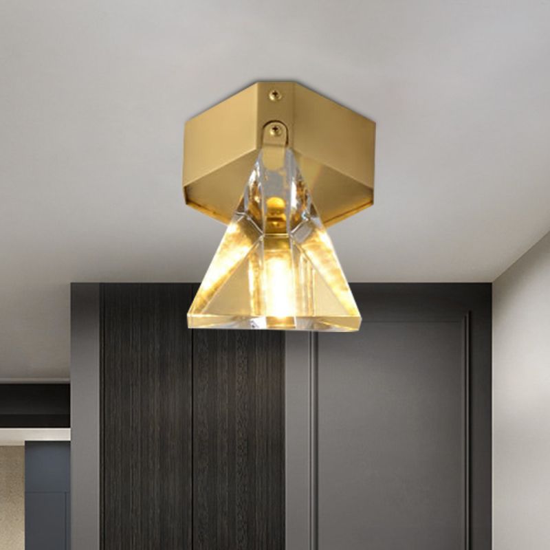Triangle Faceted Crystal Flush Mount Lighting Minimalist LED Brass Finish Ceiling Light Fixture