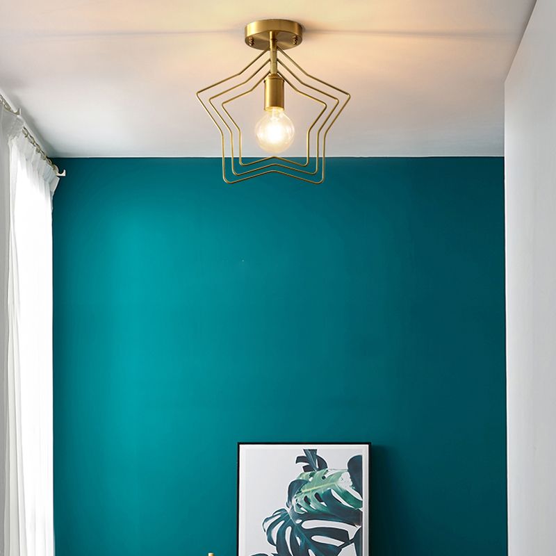 1 Light Metal Semi Flush Mount Ceiling Fixture with Star Industrial Hall And Foyer Ceiling Light Fixtures