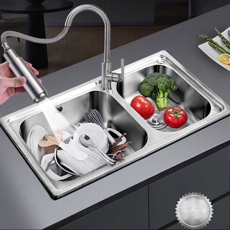 Stainless Steel Kitchen Double Sink Drop-In Kitchen Sink with Drain Assembly