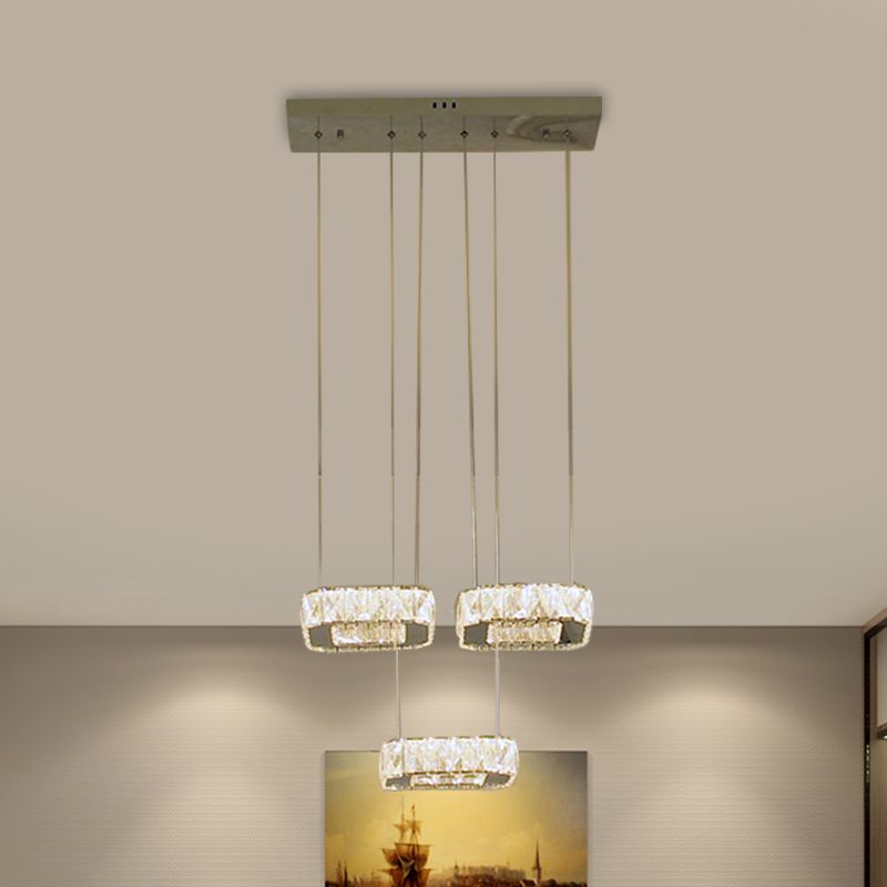Eetkamer led hanger kroonluchter kroonluchter eenvoud roestvrijstalen suspensielamp met vierkante heldere afgeschuinde kristalschaduw