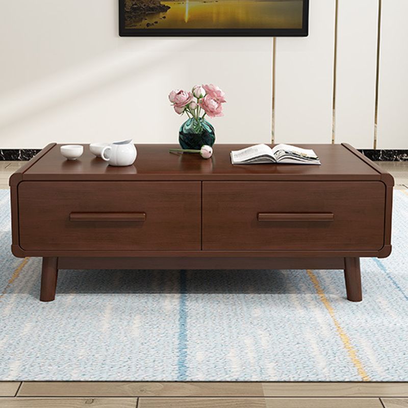 Scandinavian Coffee Table with 2 Drawers and 4 Wooden Legs in Rubberwood