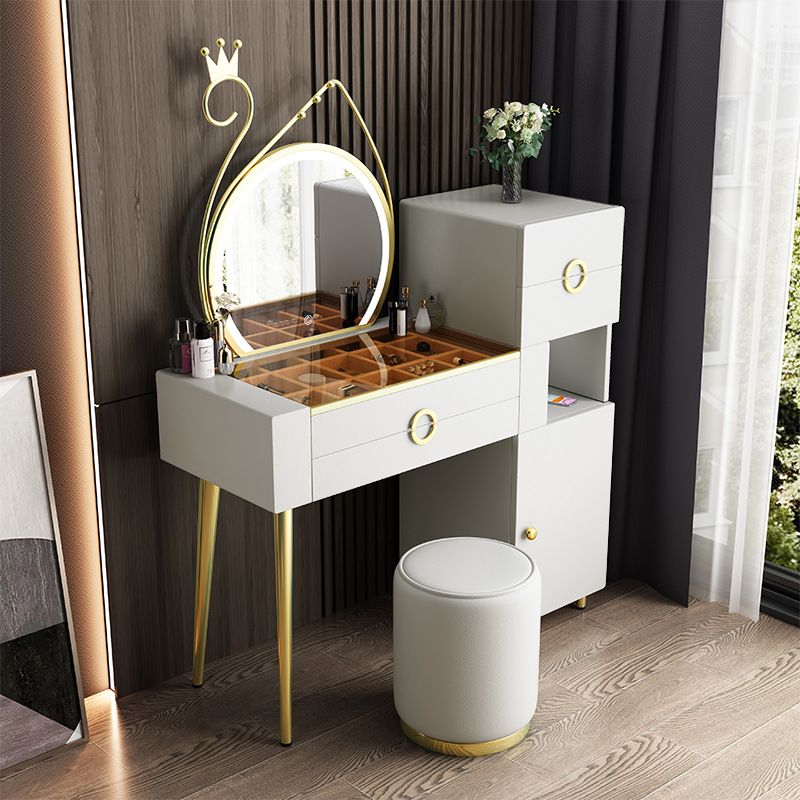 4-Drawers Glass/Stone Top Dressing Table Luxurious Metal Vanity