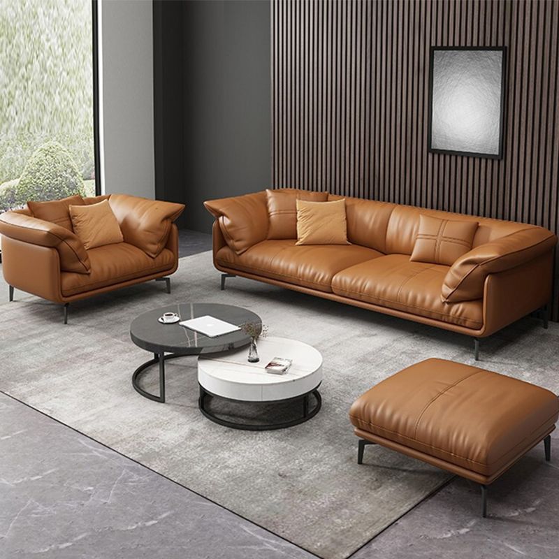 Pillow Top Arm Sofa Modern Faux Leather Cushions Sofa in Orange
