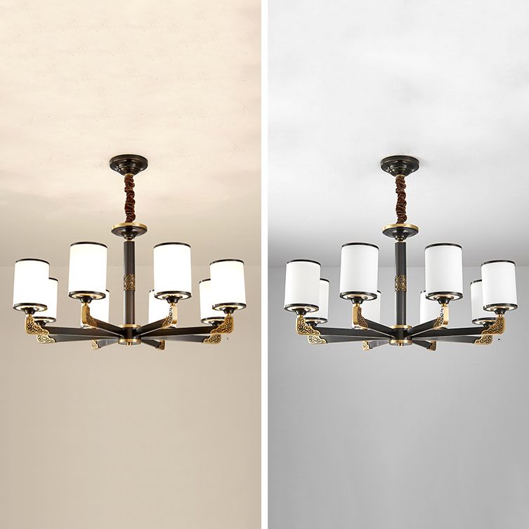 Modern Metal Pendant Light Cylindrical Glass Shade Chandelier Lighting for Bedroom