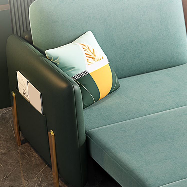 Square Arms Futon Foldable Pillow Included Green Sleeper Sofa with Storage