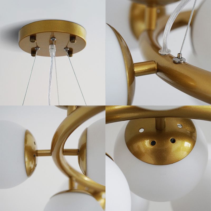 Gold Spherical Chandelier Modernist 15 Lights White Glass Hanging Pendant Light