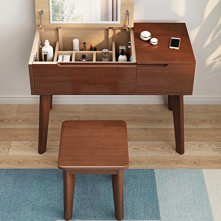 Scandinavian 29.52" Height Solid Wood Table Makeup Vanity with Mirror