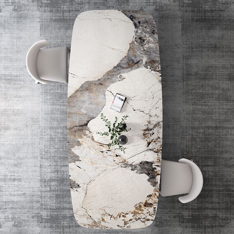 Stone Top Dining Table Contemporary Rectangle Dining Table with Black Base
